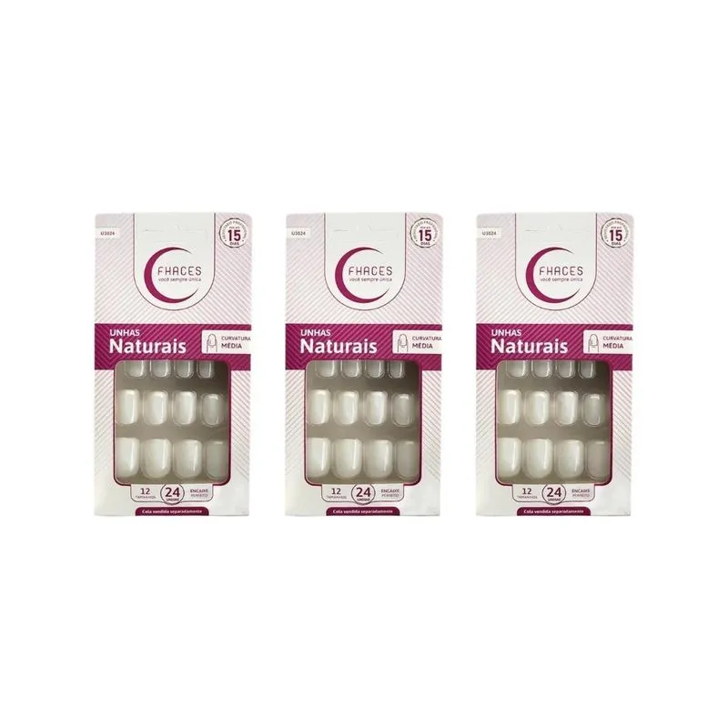 Unhas Postiças Fhaces Natural Curvatura Media Com 24un - 3un
