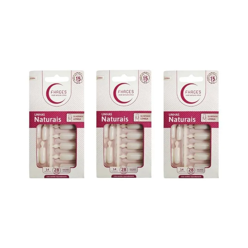Unhas Postiças Fhaces Natural Quadrada Longa Com 24un - 3un