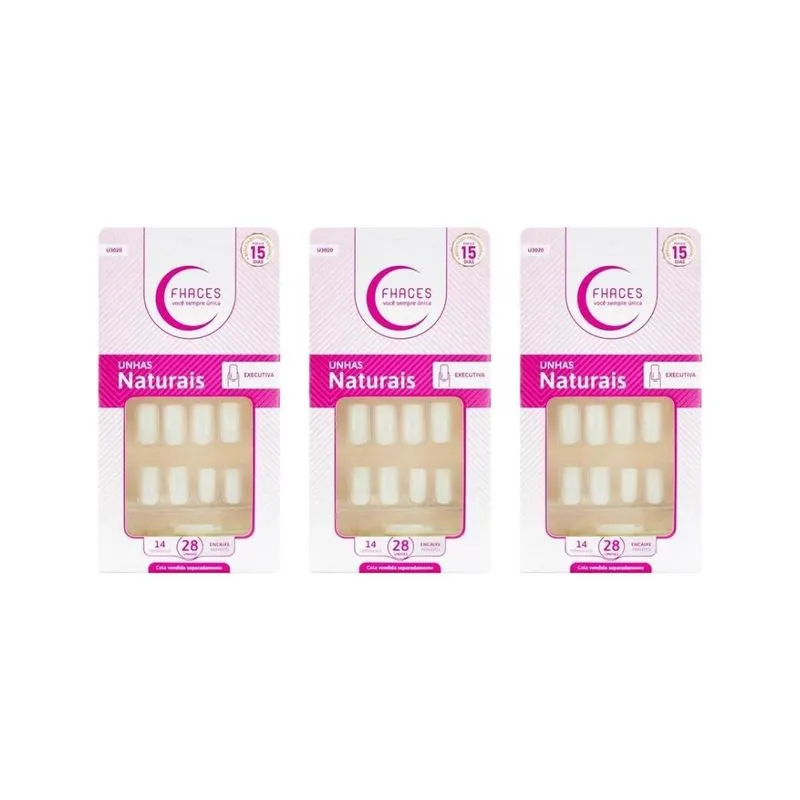 Unhas Postiças Fhaces Natural Quadrada Media Com 24un - 3un