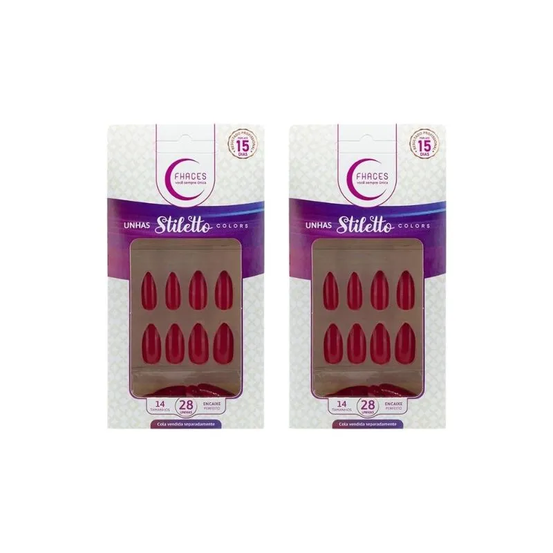 Unhas Postiças Fhaces Stiletto Colors Escarlate 28un- 2un