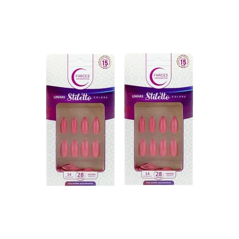 Unhas Postiças Fhaces Stiletto Colors Salmao Com 28un - 2un