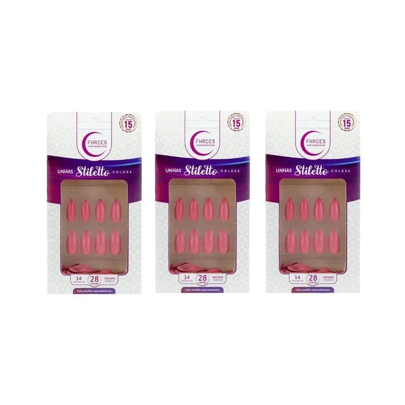 Unhas Postiças Fhaces Stiletto Colors Salmao Com 28un - 3un