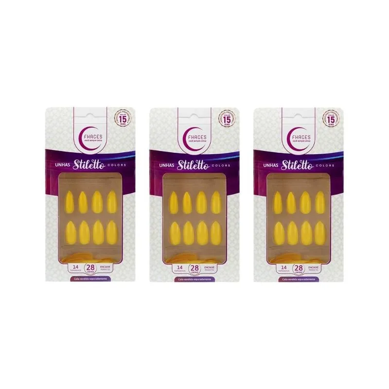 Unhas Postiças Fhaces Stiletto Colors Sun Flower 28un - 3un