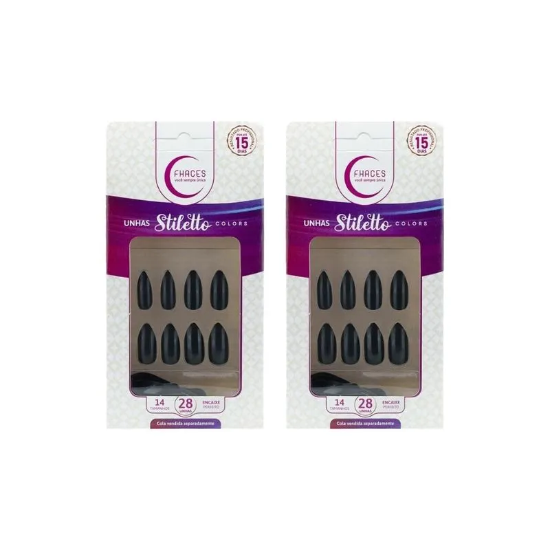 Unhas Postiças Fhaces Stiletto Universo Black Com 28un- 2un