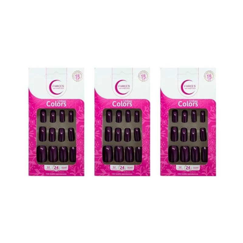 Unhas Postiças Fhaces Top Coalt Metalic Purple -kit C/3un