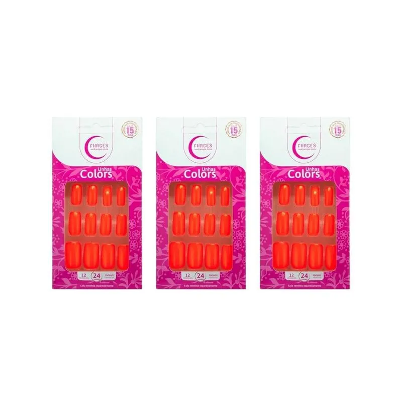 Unhas Postiças Fhaces Top Coalt Neon Summer - Kit C/3un