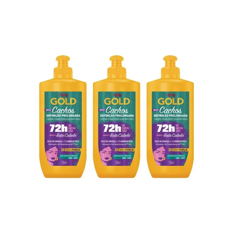 Creme Para Pentear Niely Gold 250g Cachos Defini Prolon- 3un