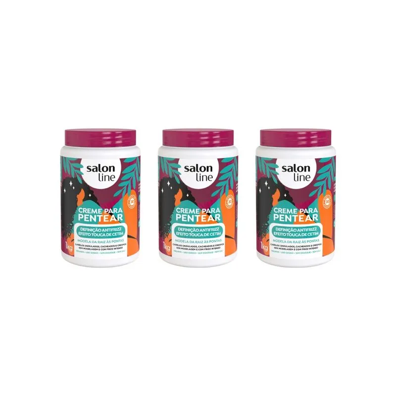 Creme Pentear Salon Line 1kg Efeito Touca Cetim - Kit C/3un