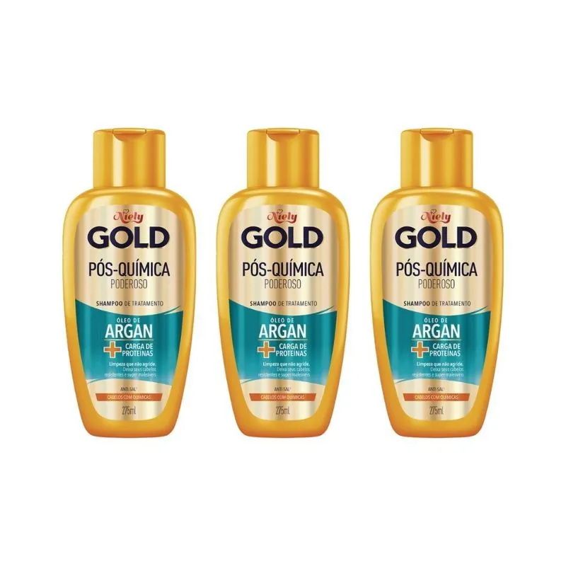 Shampoo Niely Gold 275ml Argan Pos Quimica - Kit C/3un