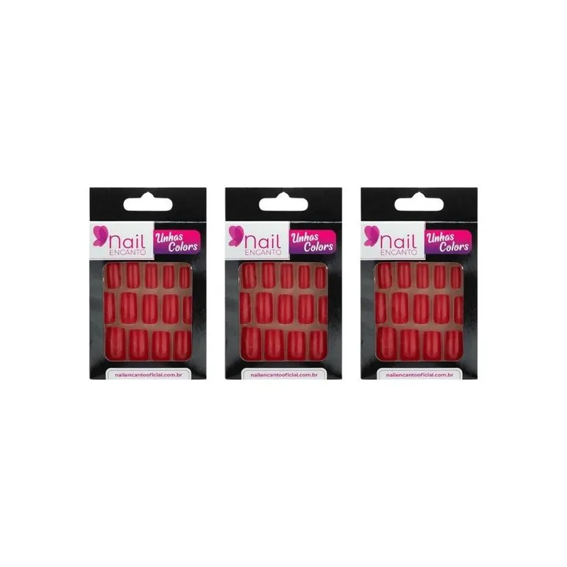 Unhas Postiças Nil Encanto 24un Colors Longa Vermelho - 3un