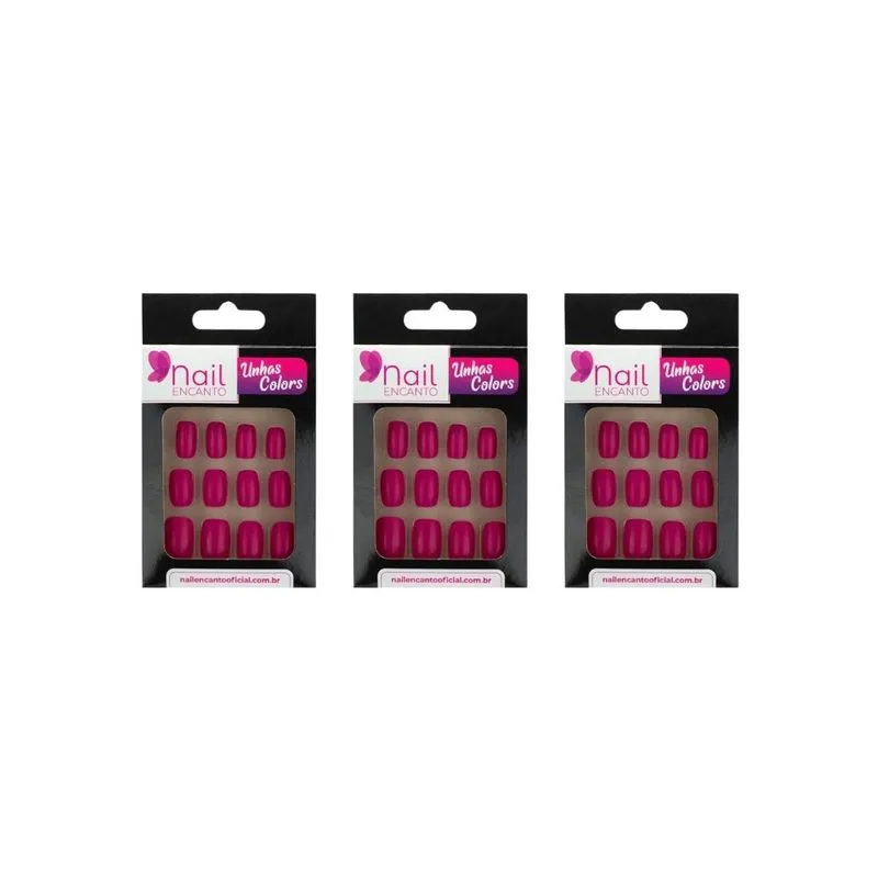 Unhas Postiças Nil Encanto Colors Curta Rosa Pink 24un - 3un