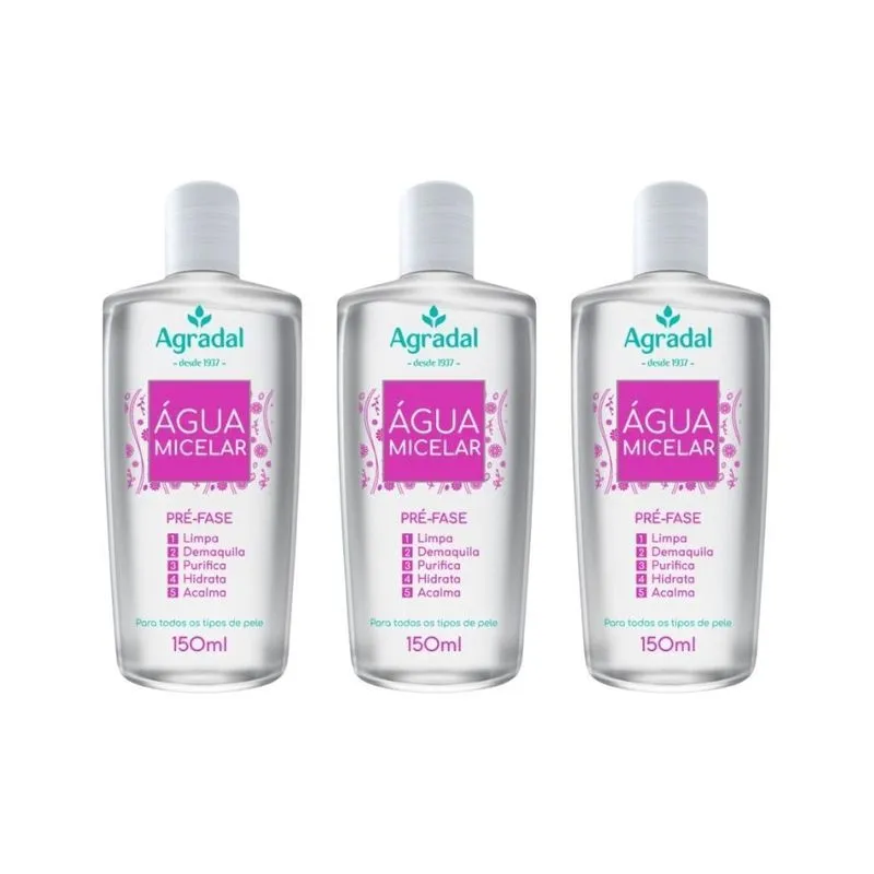 Agua Micelar Agradal 150ml - Kit Com 3un