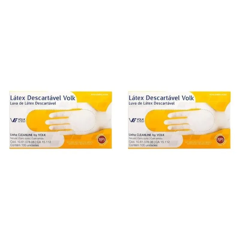 Luvas De Latex Volk Com 100Un Pequena Com Amido - Kit C/2Un