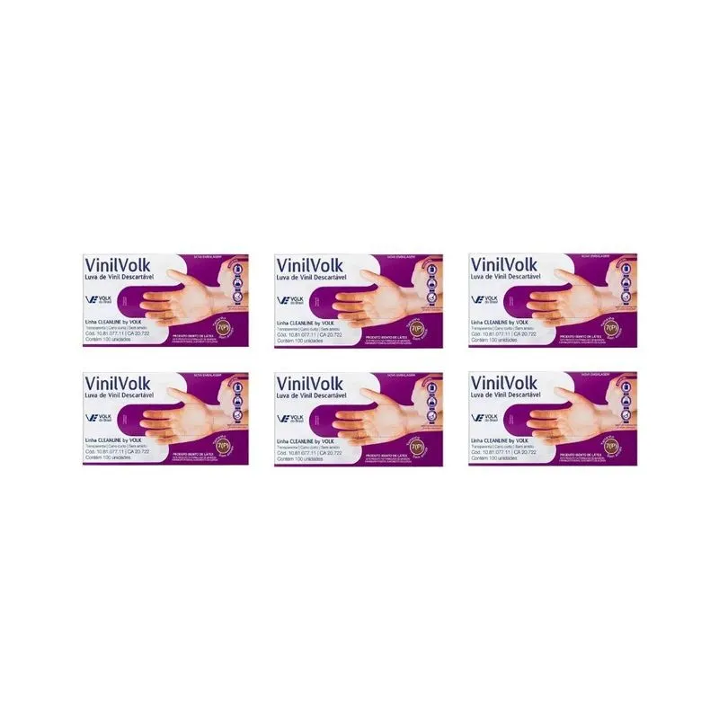 Luvas Vinil Volk Com 100un Pequena Sem Amido - Kit C/6un