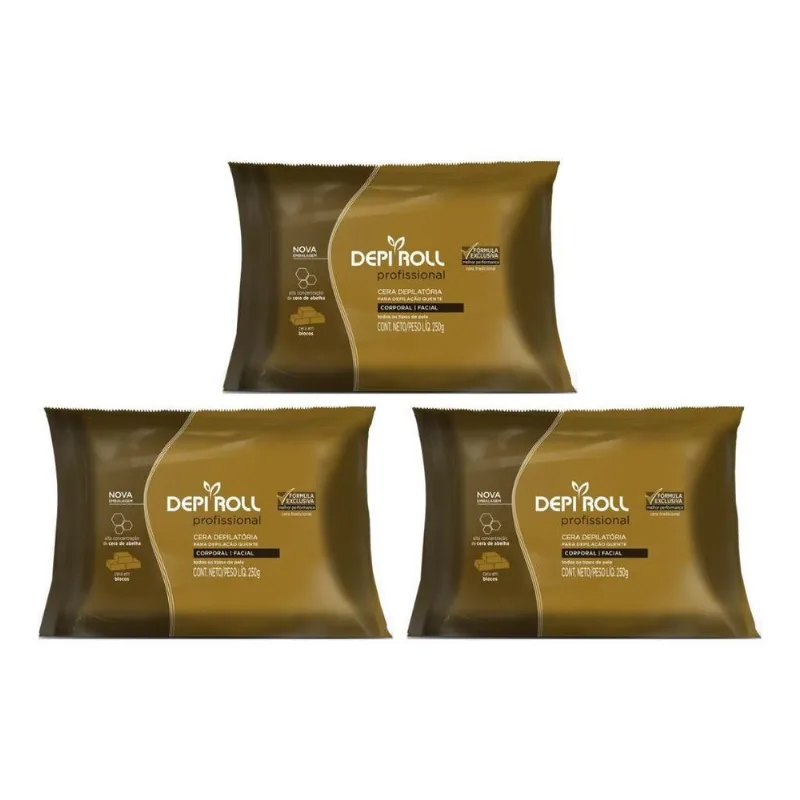 Depilatorio Depiroll Cera 250g Blocos Tradicional-kit 3un