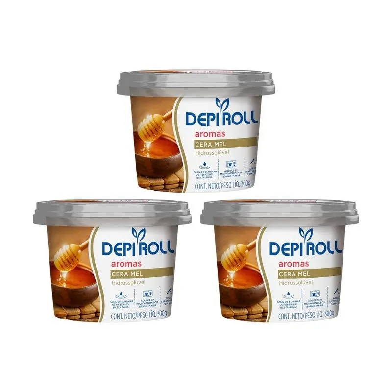 Depilatorio Depiroll Cera 300g Hidrossoluvel Mel - Kit C/3un