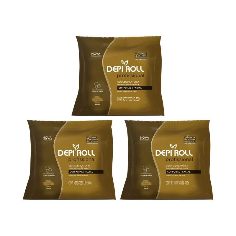 Depilatorio Depiroll Cera 500G Blocos Tradicional-Kit 3Un