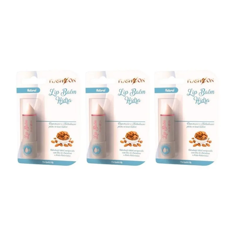 Lip Balm Flash On 2em1 Natural - Kit Com 3un