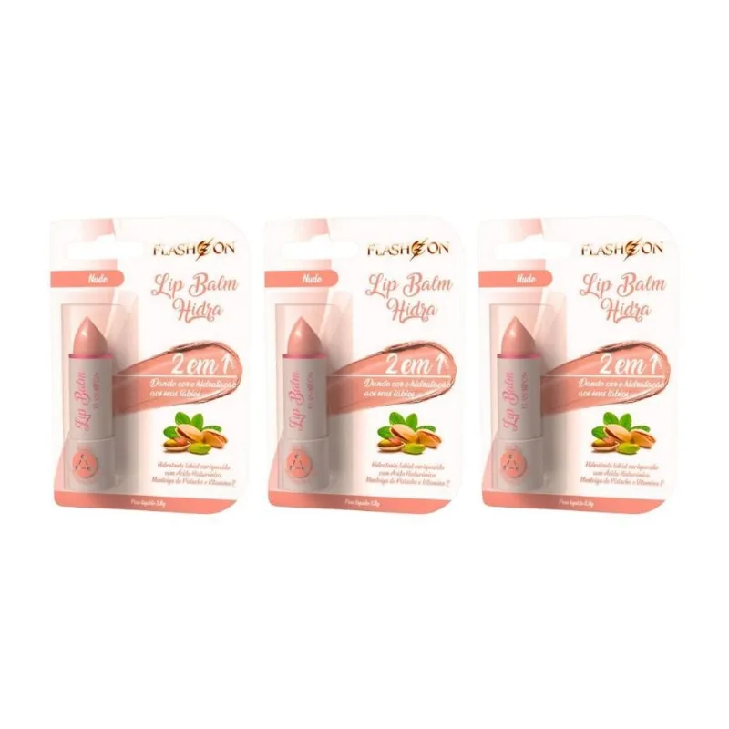 Lip Balm Flash On 2em1 Nude - Kit Com 3un