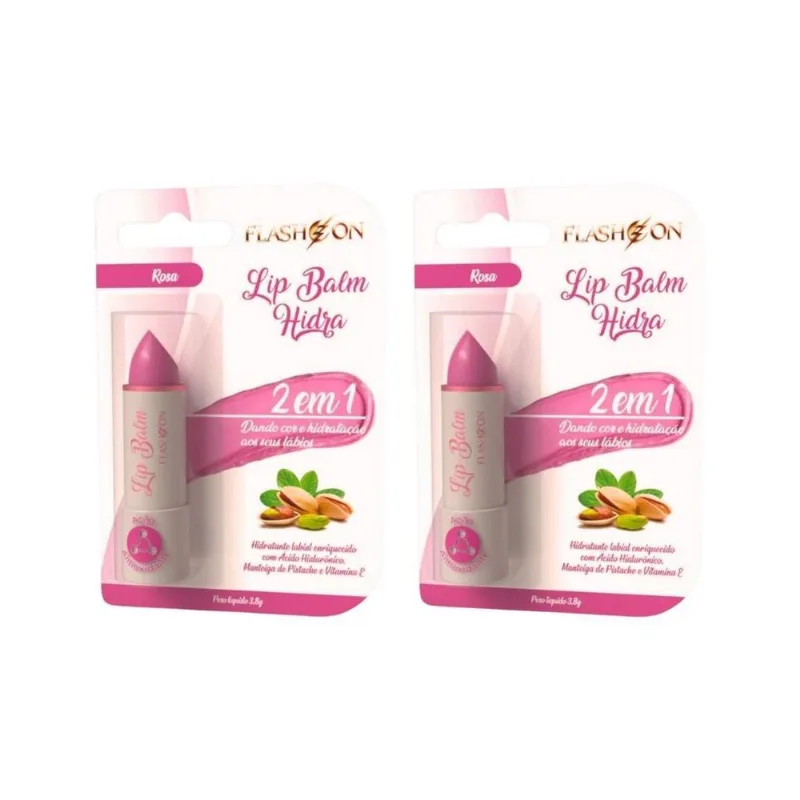 Lip Balm Flash On 2em1 Rosa - Kit Com 2un