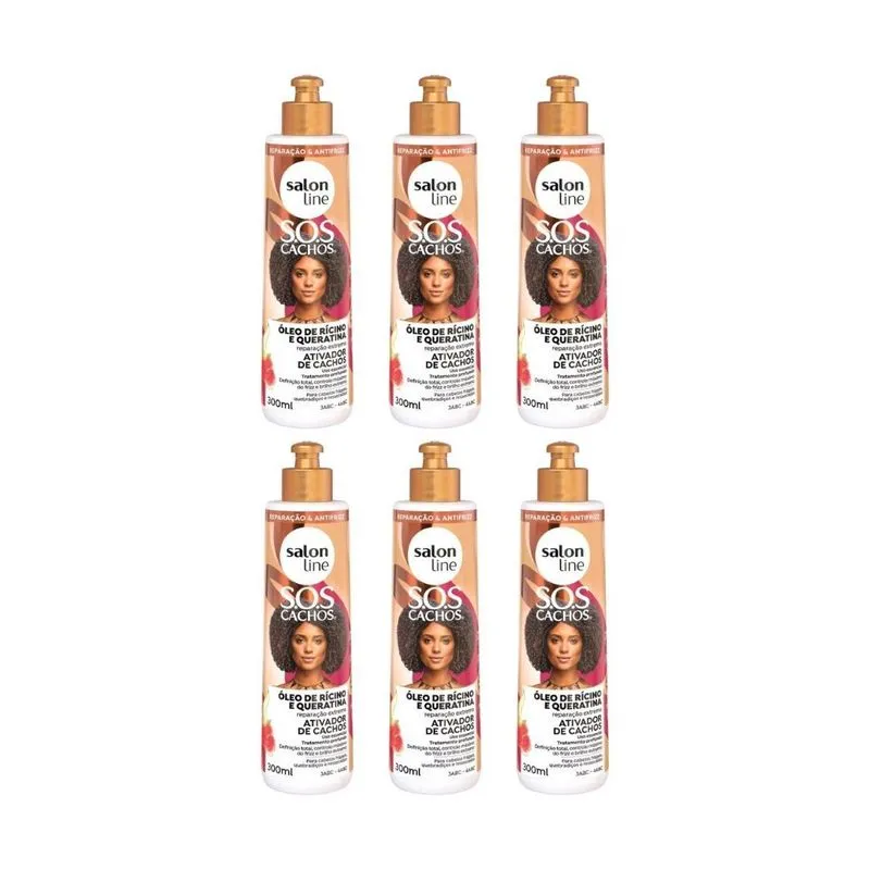 Ativador Cachos Salon Line 300ml Sos Ricino E Queratina- 6un