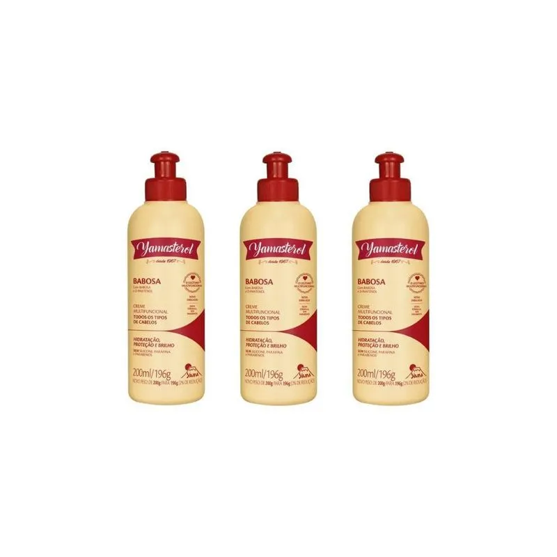 Creme Para Pentear Yamasterol 200G Babosa - Kit Com 3Un