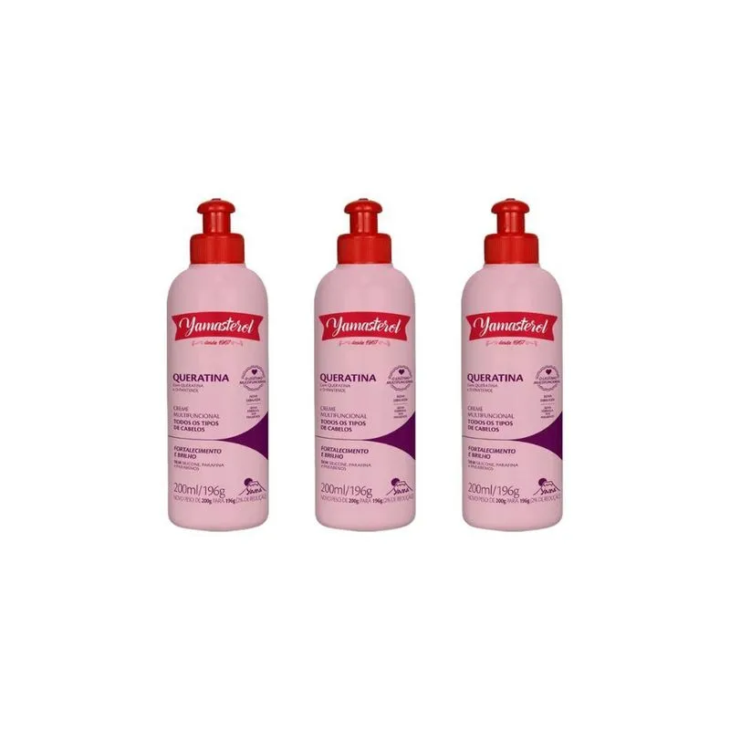 Creme Para Pentear Yamasterol 200G Queratina - Kit Com 3Un