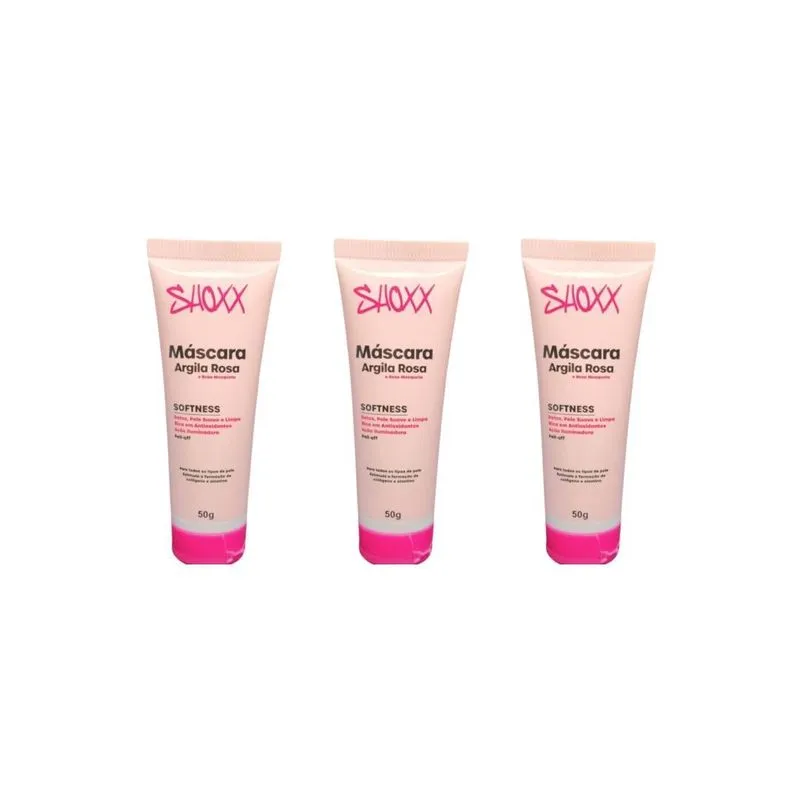 Mascara Facial Shoxx Argila Rosa 50g - Kit C/3un