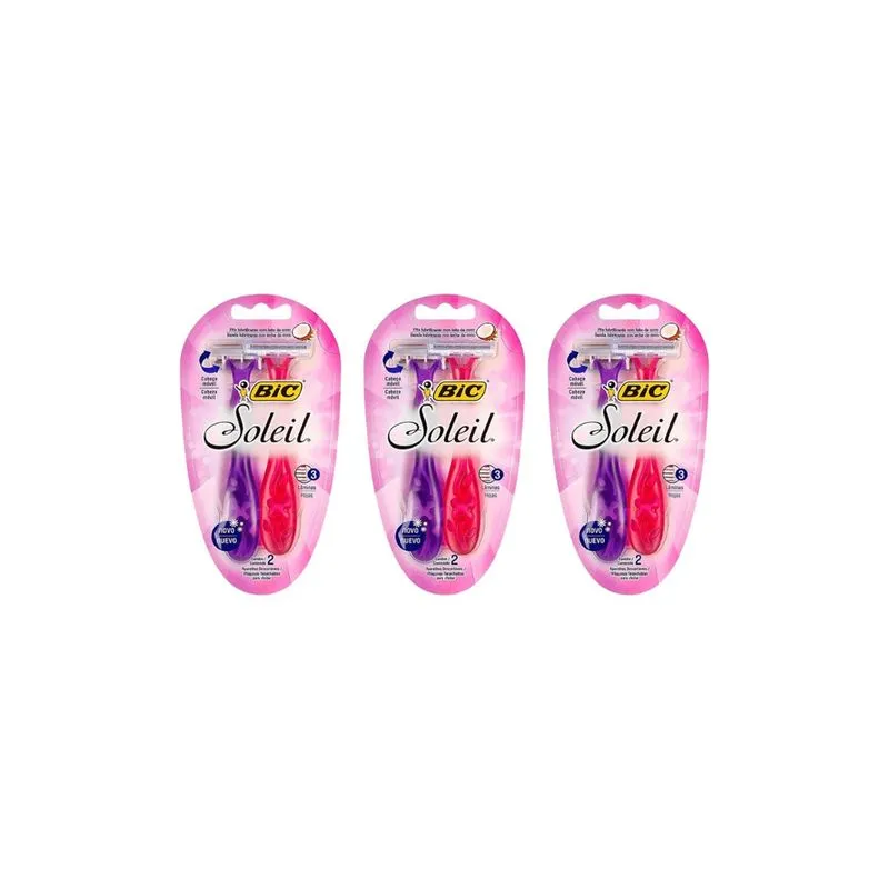 Aparelho de Barbear Bic Soleil Com 2 Rosa /Roxo - Kit C/3un