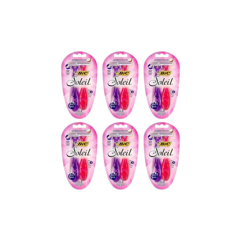 Aparelho de Barbear Bic Soleil Com 2 Rosa /Roxo - Kit C/6un