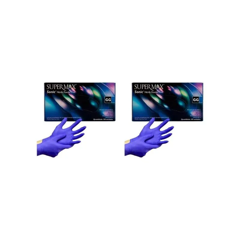 Luva Nitrilica Supermax Sonic Com 100 Grande - Kit C/2un