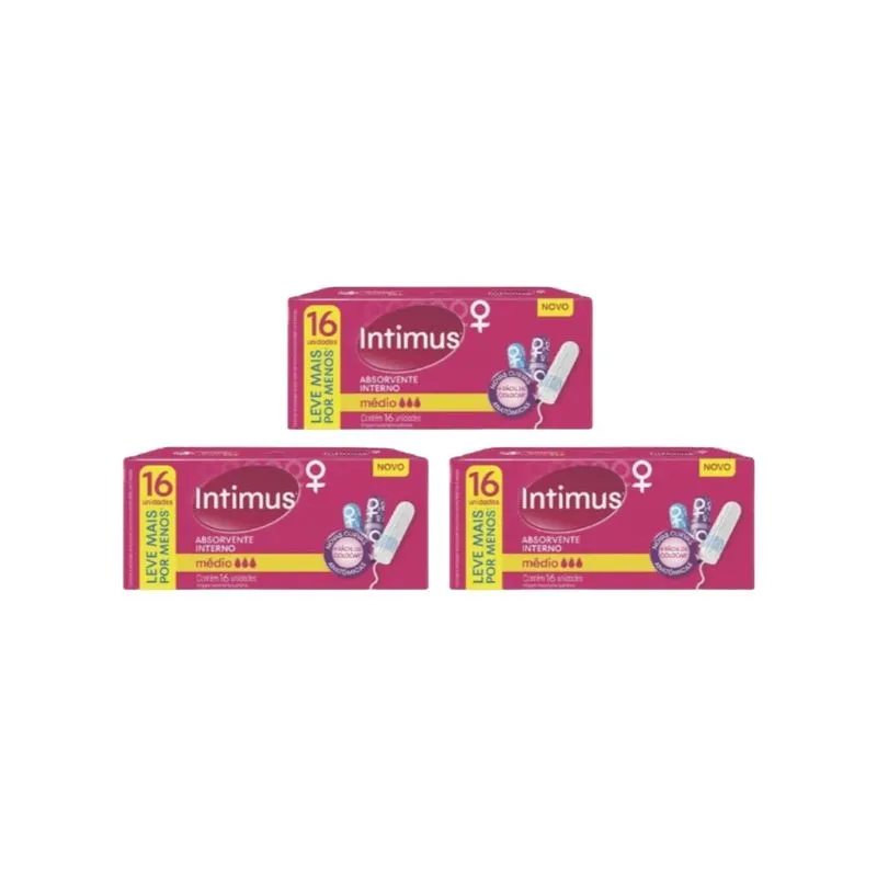 Absorvente Intimus Interno Com 16 Medio - Kit c/ 3un