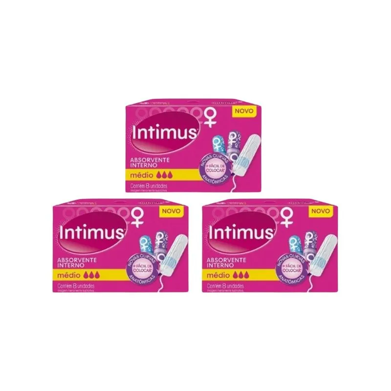 Absorvente Intimus Interno Com 8 Medio - Kit c/ 3un