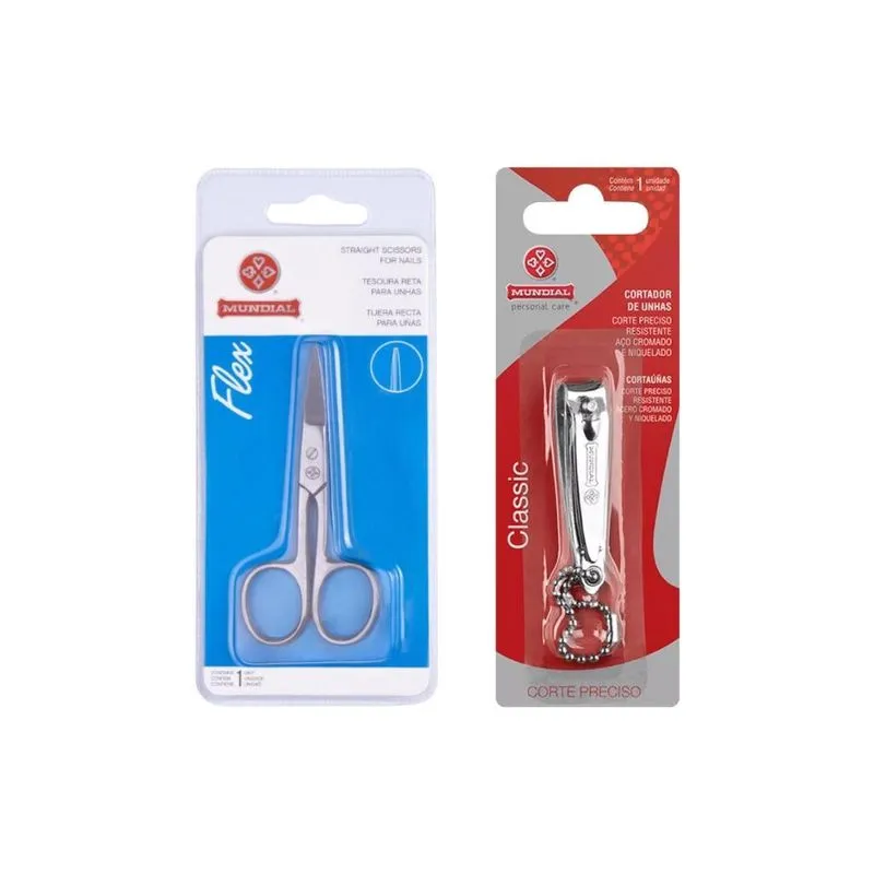 Kit Cortador De Unha Mundial Blister+tesoura Unhas Flex Reta