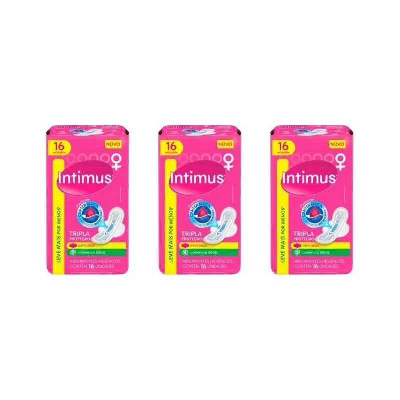 Absorvente Intimus Tripla Proteçao Com16 Seca Com Abas - 3Un