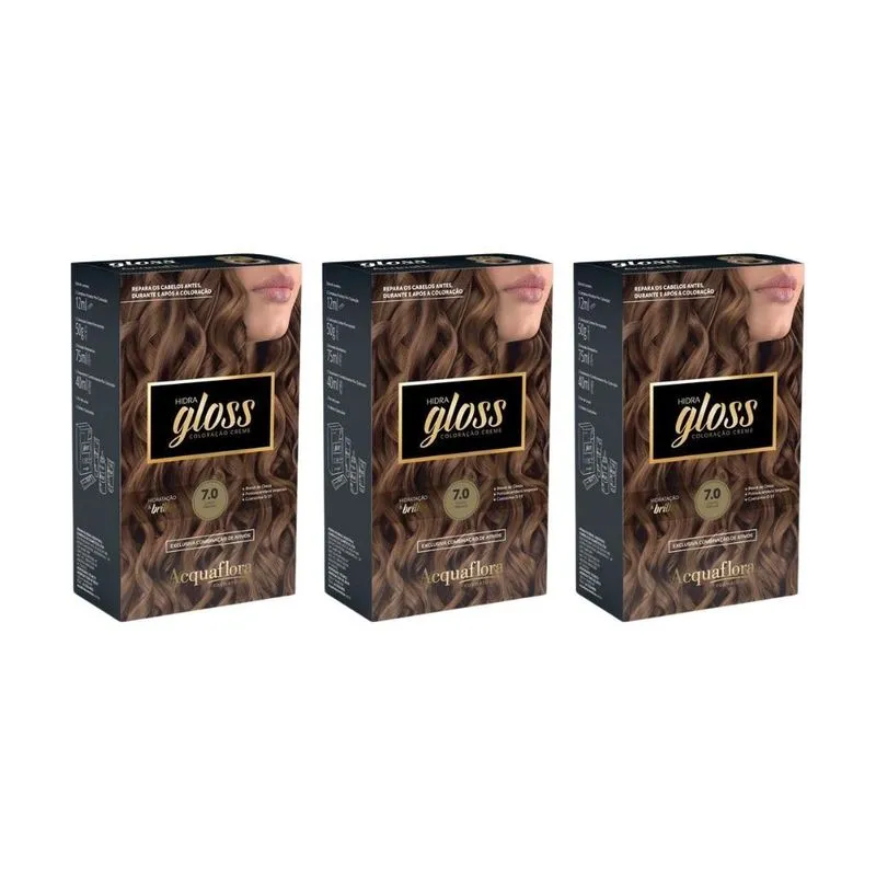 Coloraçao Acquaflora Hidra Gloss 7.0 Louro Natural-Kit C/3Un
