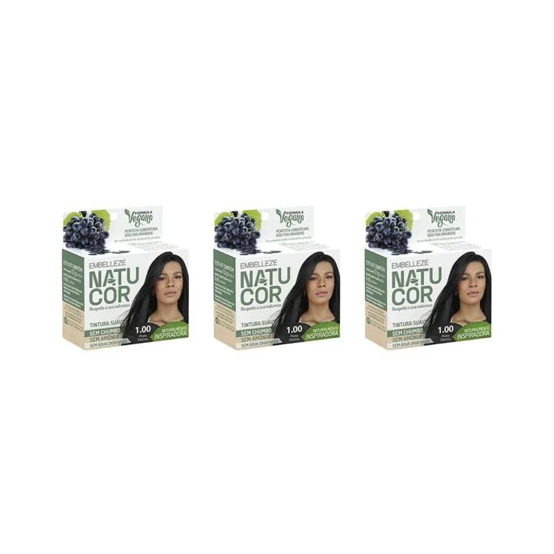 Coloraçao Natucor 1.00 Preto Intenso - Kit Com 3Un