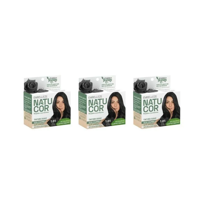 Coloraçao Natucor 1.01 Preto Carvao - Kit Com 3Un