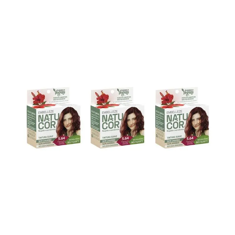 Coloraçao Natucor 5.64 Castanho Claro Vermelho Aco-Kit C/3Un