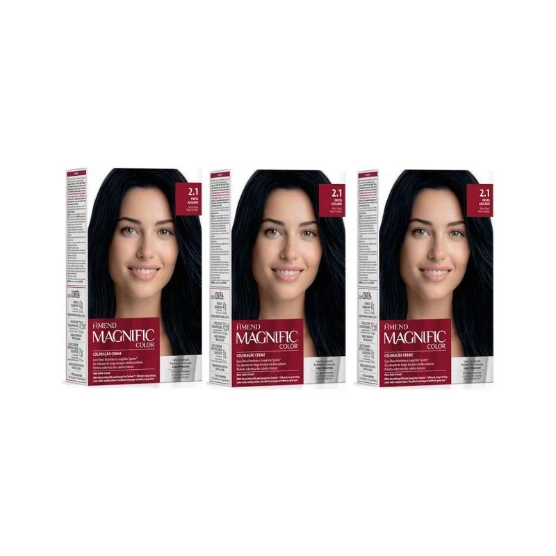 Coloraçao Amend Magnific Cr Perm 2.1 Preto Azulado-Kit C/3Un