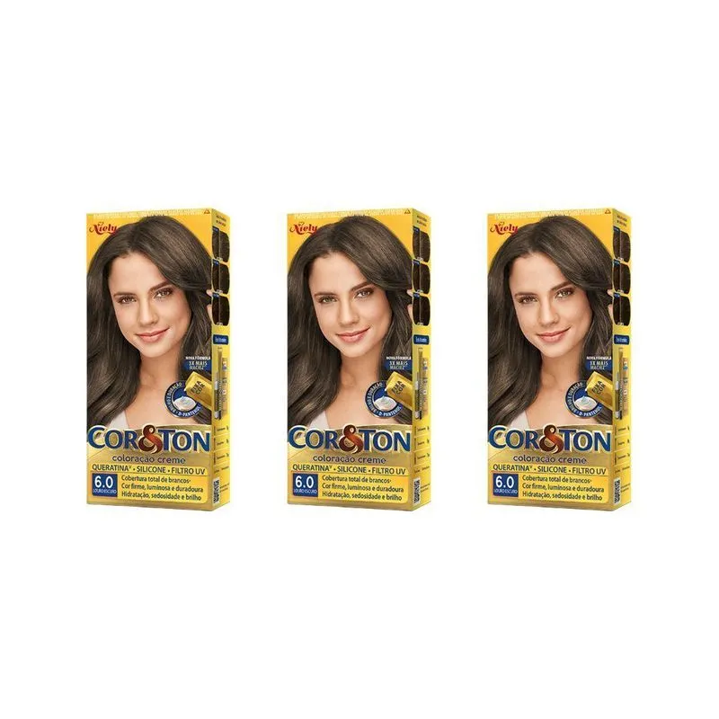 Coloraçao Cor&amp;ton 6.0 Louro Escuro 50g-kit C/3