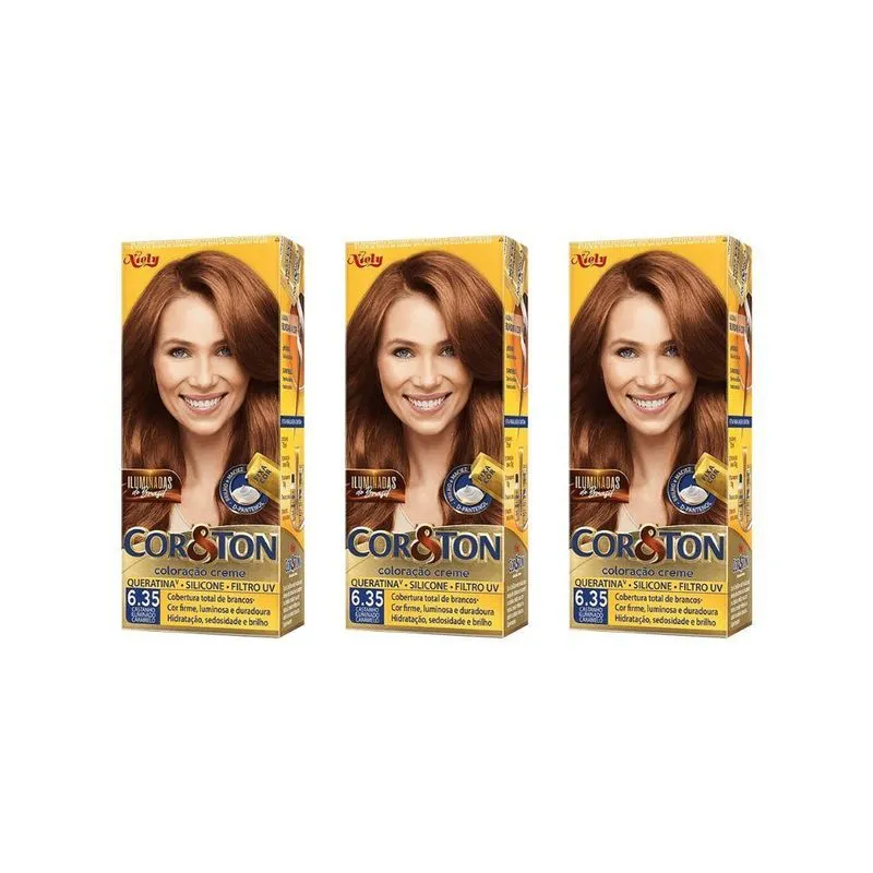 Coloraçao Cor&amp;ton 6.35 Cast Ilumunado Caramelo 50g-kit C/3