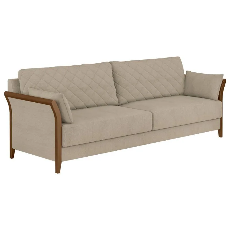 Sofá Akita 2 Lugares 165CM Bege Linho Rústico Liso Sala Estar Sofá Home