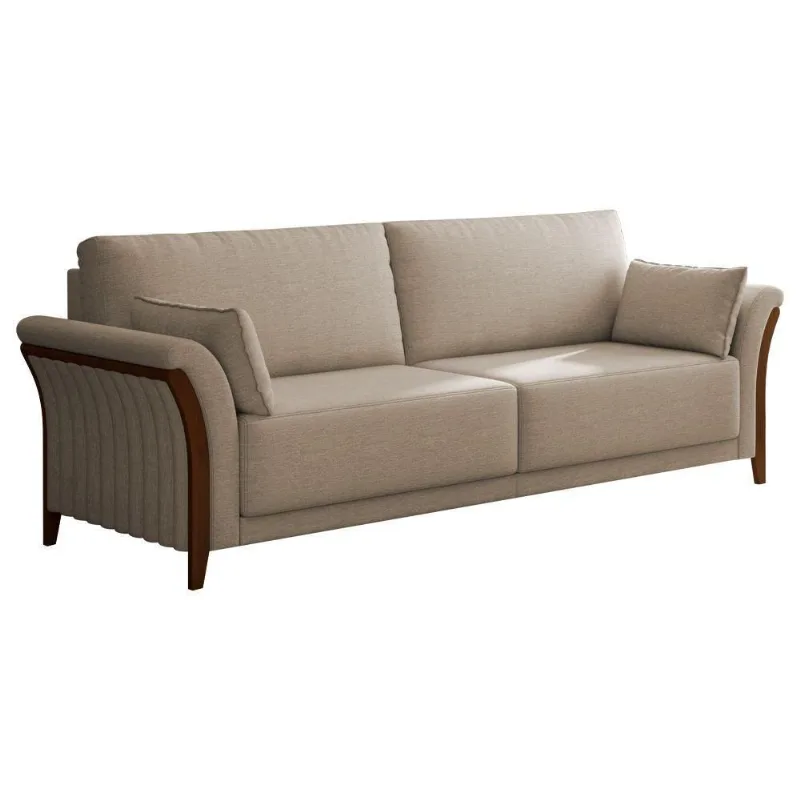 Sofá Perry 3 Lugares Fixo 222CM Bege Linho para Sala Sallar Home