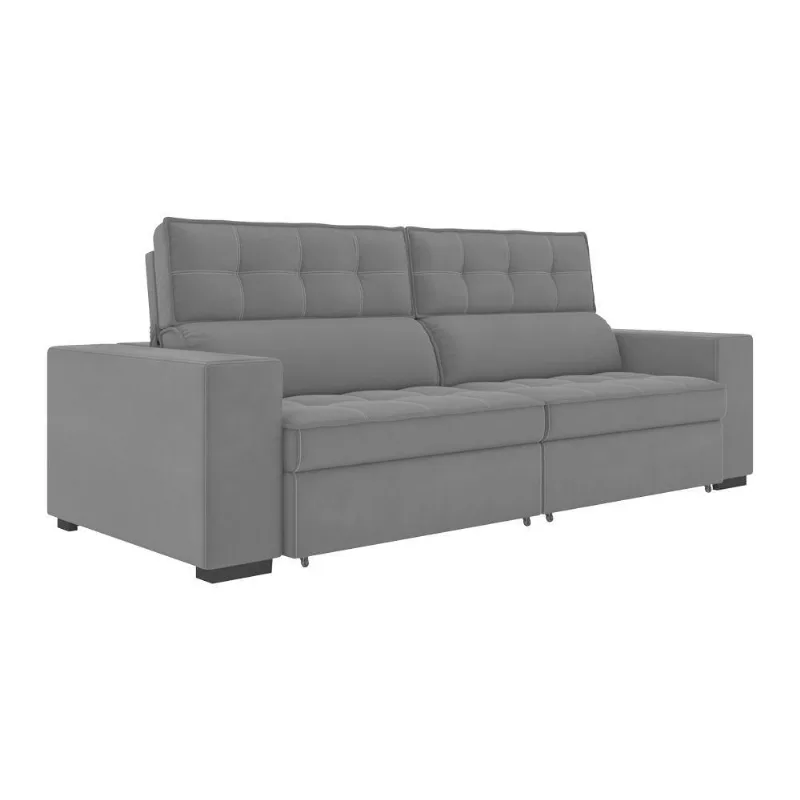 Sofá com Chaise Israel 3 Lugares Retrátil e Reclinável 246CM Cinza Veludo