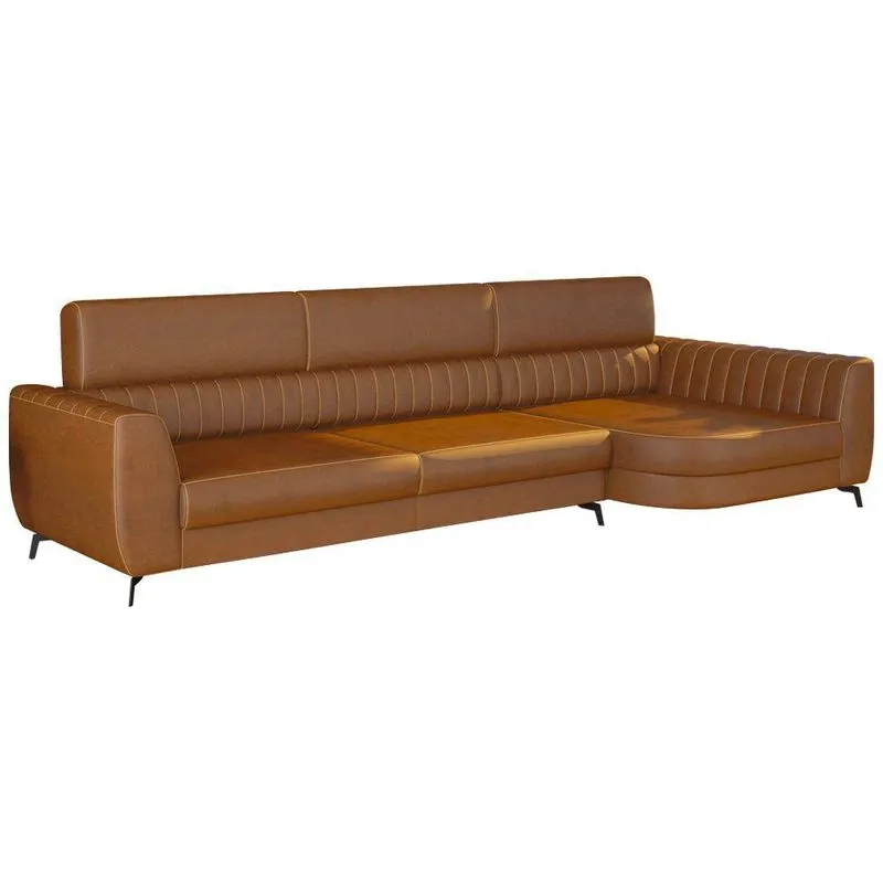 Sofá Com Chaise Flames 4 Lugares 344cm Caramelo Courino Sallar Home