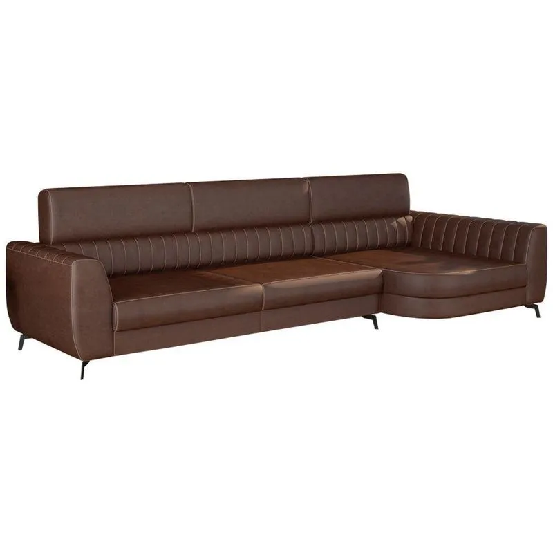 Sofá Com Chaise Flames 4 Lugares Fixo 344cm Marrom Sallar Home