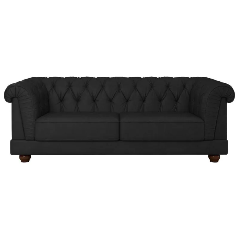 Sofá Living Apso 3 Lugares 220CM Preto Couro Sintético Courino PU Sallar Home