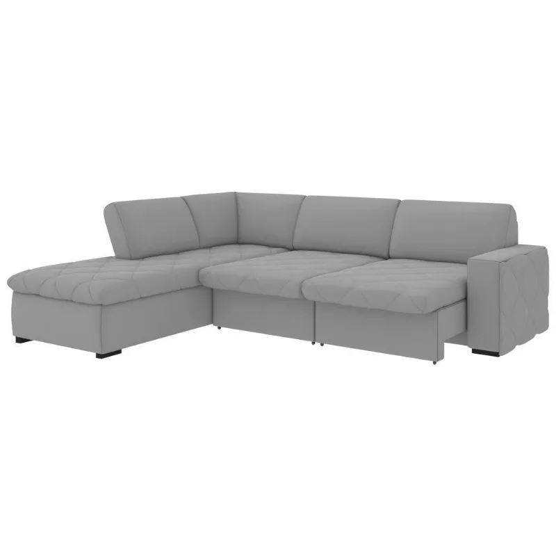 Sofá com Chaise Chel 4 Lugares Retrátil 295CM Cinza Claro Veludo