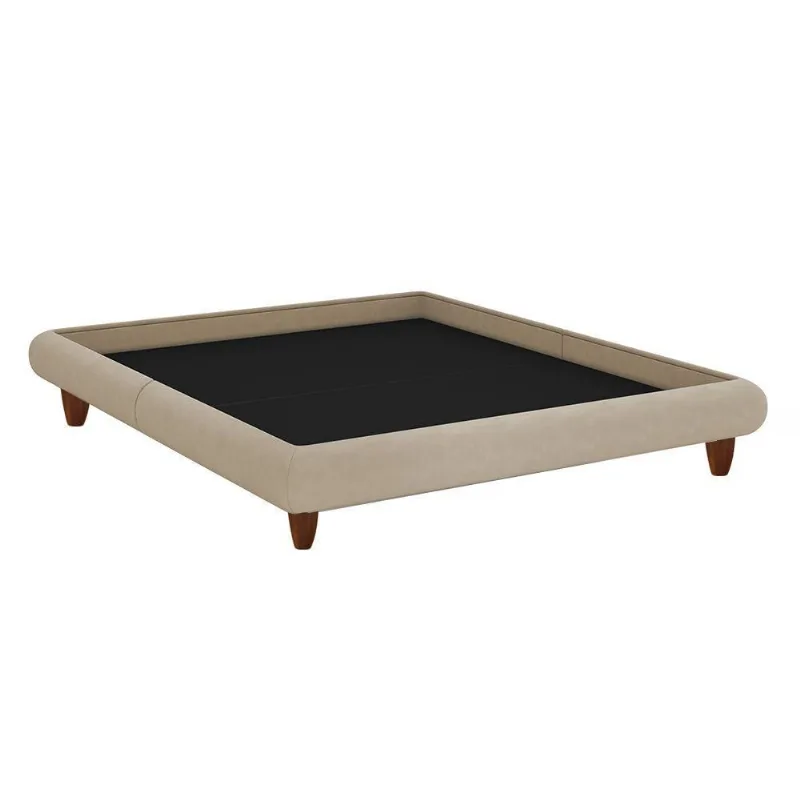 Cama King Japonesa Haru Pés Madeira Estofada Linho Bege Sallar Home